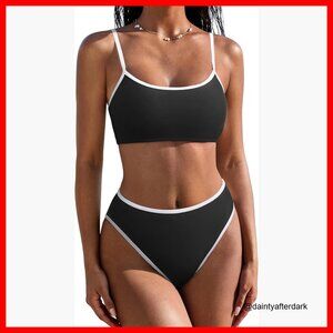 High Waisted Bikini Set with Cheeky High Cut Bandeau Swimsuit